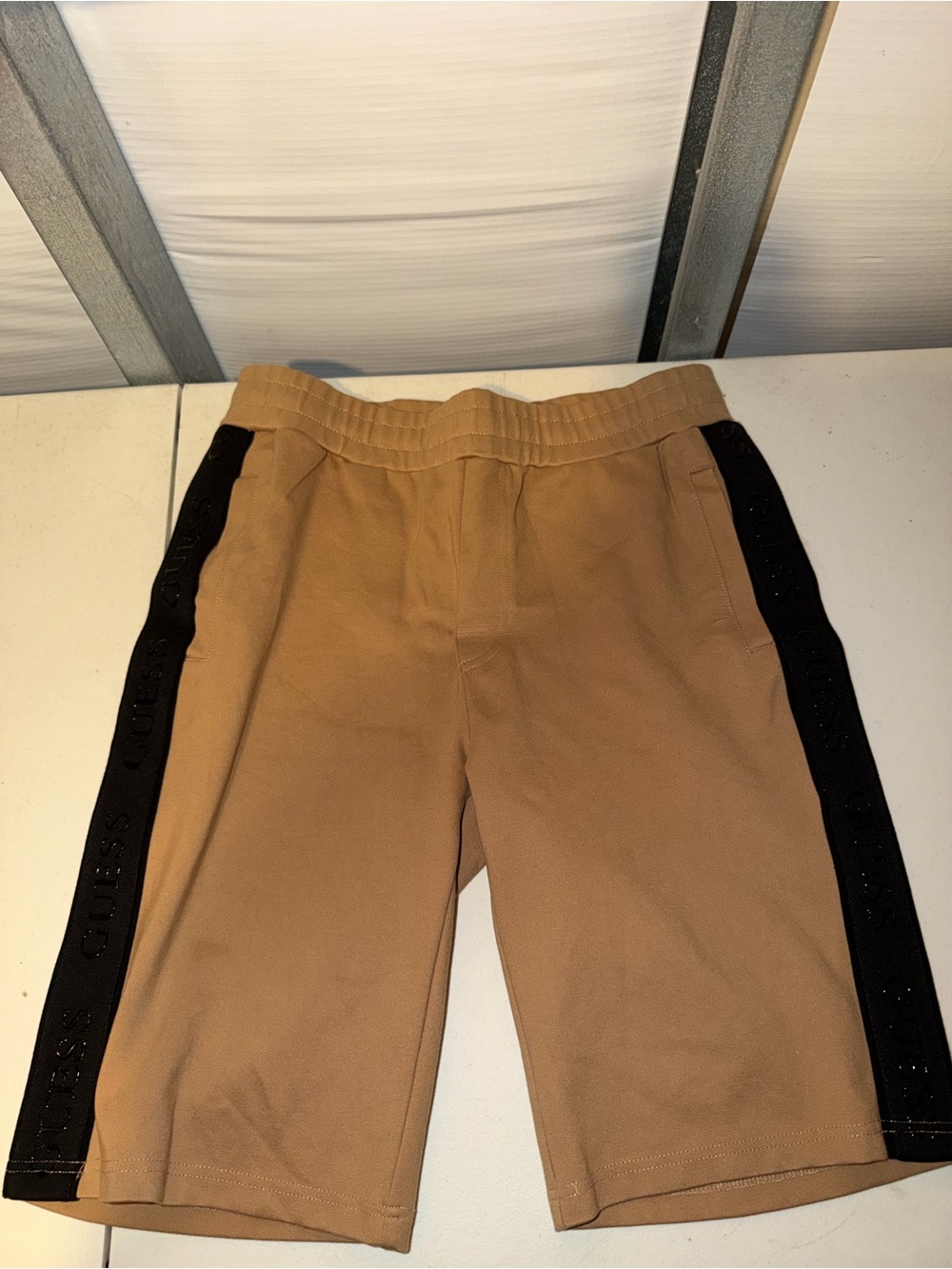 Guess Tan Sweatshorts with Black Side Panels